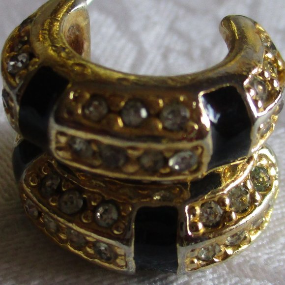 🖤🖤 CRYSTAL BLACK LACQUAR PIERCED EARRINGS – VINTAGE 🖤🖤 - Picture 6 of 12